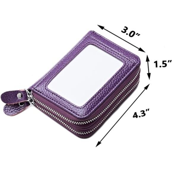 RFID Blocking Leather Zipper Card Wallet Small Purse Credit Card Case Holder - Picture 7 of 8